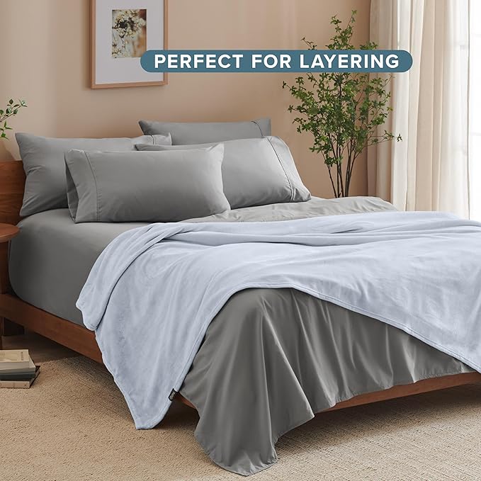 Bare Home Fleece Blanket - King Size - Ultra-Soft Lightweight for Bed, Sofa, and Couch - Luxury Microplush - Cozy Warm Blanket (King, Blue Mist)