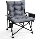 EVER ADVANCED Padded Oversized Folding Camping Chair for Adults, Heavy Duty Lawn Chair with Side Pockets, Portable Collapsible Quad Chair for Outside, Support Up to 500lbs, Grey