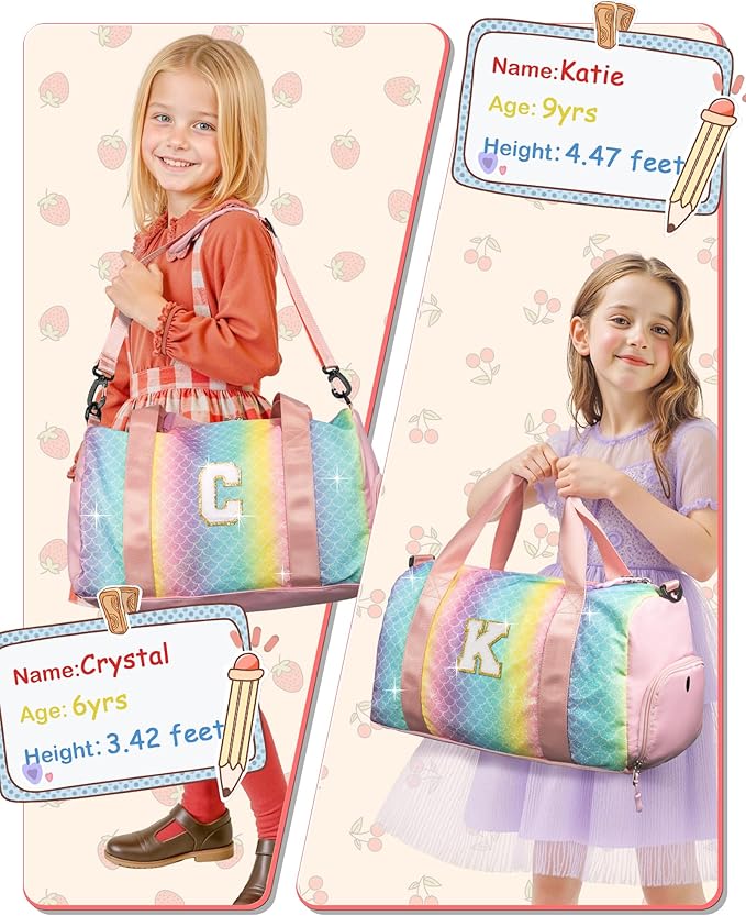 6 7 8 9 10 Year Old Girls Birthday Gift-Girl Gym Bag with Shoe Compartment, Kid Personalized Weekender Overnight Bags, Initial Travel Tote with Makeup Pouch, Easter Gifts for Teen (Letter Q)