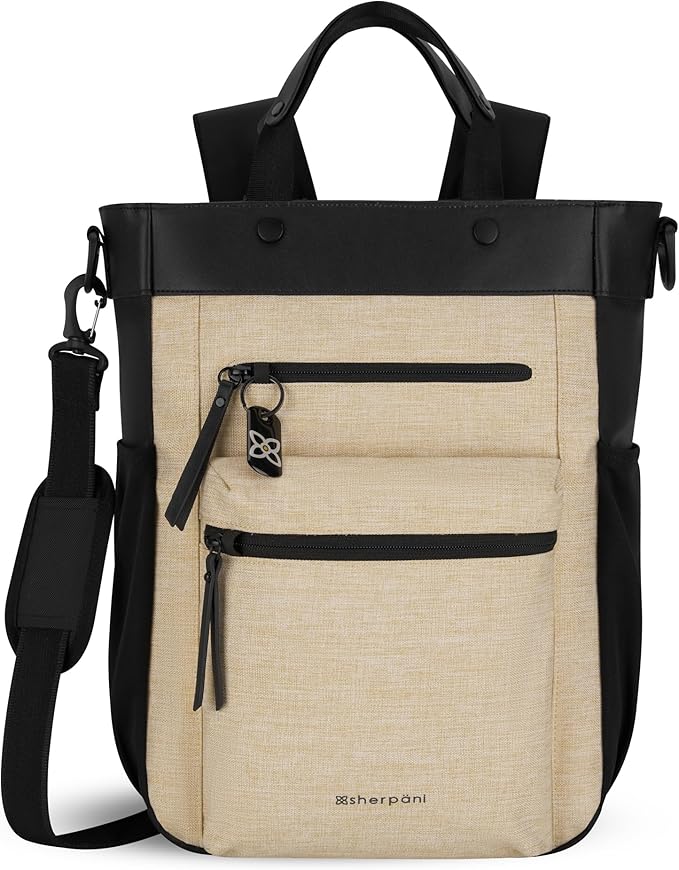 Sherpani Soleil, Anti Theft Convertible Backpack, 3 in 1 Tote Bag, Crossbody Bag, Cross Body Purse, 18L Travel Backpack, Travel Gifts for Women, RFID Protection, Fits 13” Laptop (Straw Lite)