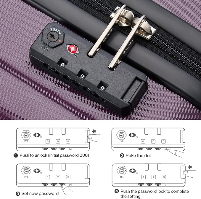 Hanke 24 Inch Luggage Suitcases With Spinner Wheels Lightweight PC Hard Shell Rolling Suitcase With Travel Lock,Checked-Medium 24-Inch（Purple）
