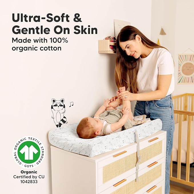 2-Pack Organic Changing Pad Covers for Girl, Boy, Neutral - 100% Cotton Changing Table Pad Cover, Soft Baby Nursery Diaper Changing Pad Sheets, Contour Changing Pads Liners,Change Pad Cover (DinoDood)