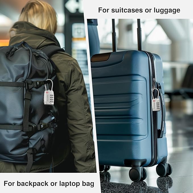Puroma 2 Pack TSA Approved Luggage Lock, 4 Digit Combination Travel Locks Resettable Code Lock with Zinc Alloy Body for Suitcase, Toolbox, Backpack, Bag, Gym Locker (Silver)