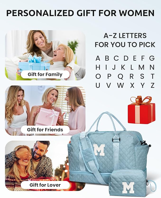 Gifts for Girls-Teen Weekender Bags, Personalized Weekender Bag, Monogram Overnight Bag, Letter Travel Bag with Makeup Bag，Personalized Gift Idea for Women Her (Letter G)