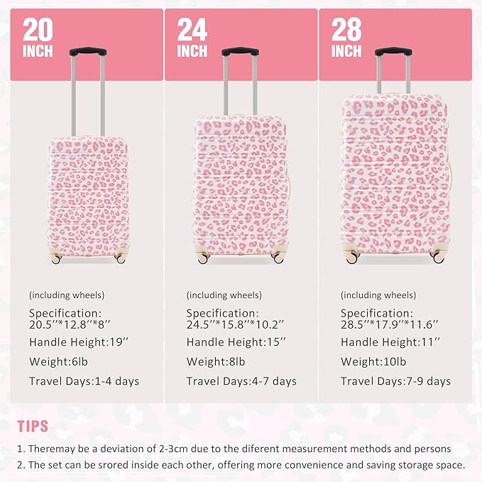 Merax Luggage Sets 3 Piece, Hardside Expandable Suitcase Set with Spinner Wheels, Lightweight Leopard Luggage 20+24+28 IN, Leopard Pink