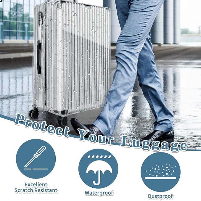 Yotako Upgraded Zippered Clear PVC Suitcase Cover, 30 Inch Luggage Covers for Wheeled Suitcase 30"