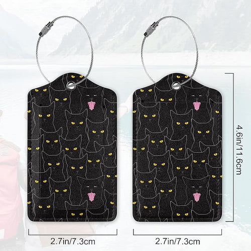 2Pcs Luggage Tag for Suitcase Black Cat Cute Suitcase Tag with Privacy Flap & Name ID Label & Metal Loop,Travel Bag Luggage Tags for Women