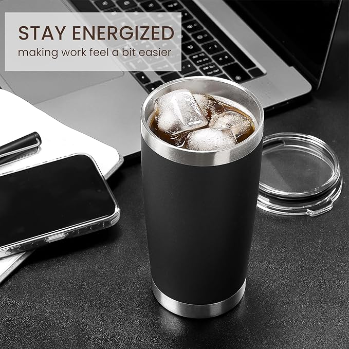 MEWAY 20oz Tumbler 12 Pack Double Wall Vacuum Insulated Travel Mug Bulk, Stainless Steel Tumblers with Lid and Straw, Durable Powder Coated Coffee Cups for Cold & Hot Drinks (Black, 12)
