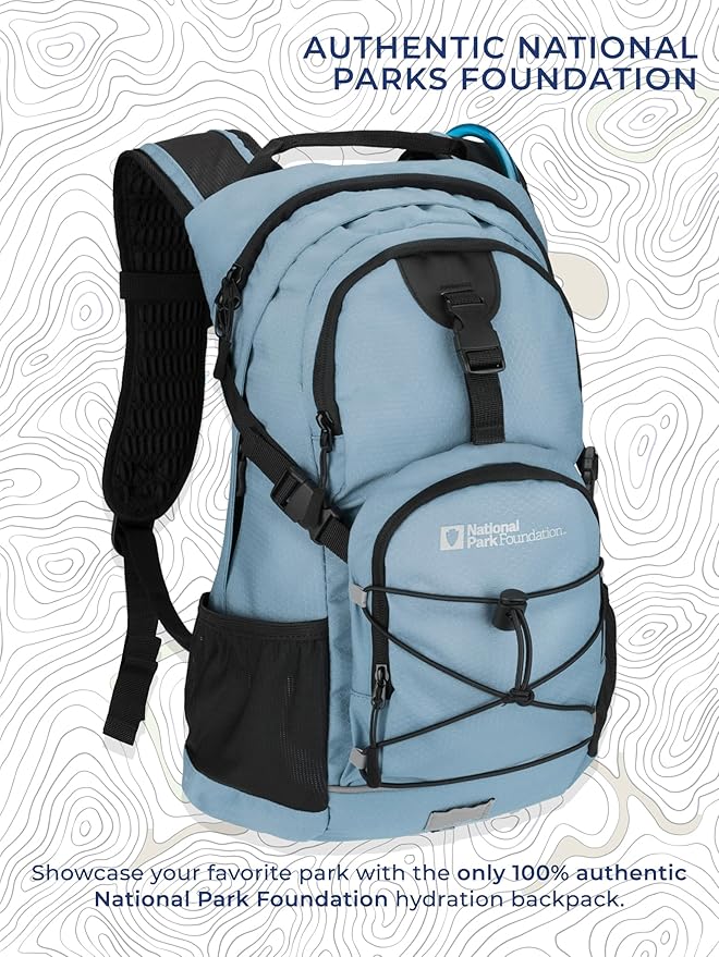 National Park Foundation 18L Hydration Backpack with 2 Liter Hydro Water Bladder Bag, Lightweight Daypack for Cycling, Hiking, Running, Climbing, for Men Women Kids