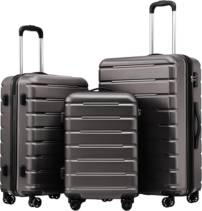 Coolife Luggage Suitcase Carry-on Spinner TSA Lock USB Port Expandable (only 28’’) Lightweight Hardside Luggage (Gray, 3 piece set)