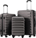 Coolife Luggage Suitcase Carry-on Spinner TSA Lock USB Port Expandable (only 28’’) Lightweight Hardside Luggage (Gray, 3 piece set)