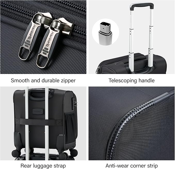 Hanke 16 Inch Underseat Carry On Luggage with Wheels Small Suitcase Softside Luggage Bags for Travel Lightweight Suitcases with Wheels Travel Luggage Personal Item for Men and Women(Dark Gray)