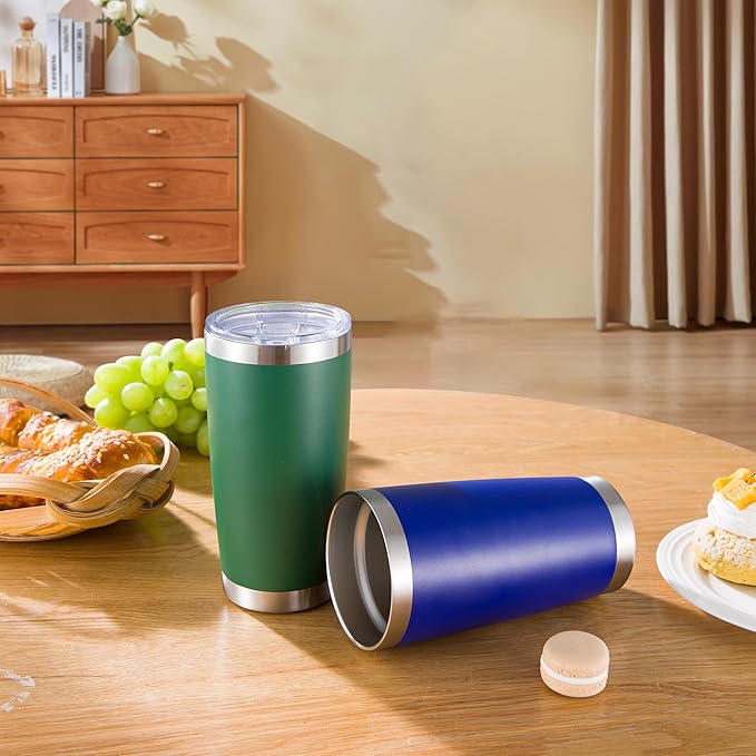 20 oz Tumblers Bulk Stainless Steel Tumbler with Lid Double Wall Vacuum Insulated Coffee Mug 20oz Powder Coated Cup for Hot and Cold Drinks, Dark Green, 6 pack
