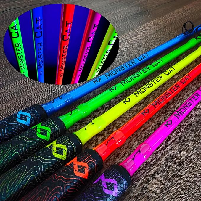Monster Catfish Fishing Rod - 7' Medium Heavy, 1-Piece Glow in Dark Casting Rod, S-Glass & Carbon Graphite Blend, Durable EVA Foam Super Grip, Catfish Pole for Night Fishing