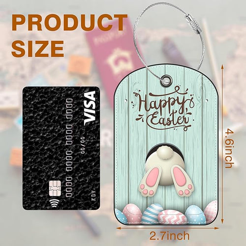 2 PCS Leather Luggage Tags for Suitcase Bunny Bottom and Easter Eggs Travel Luggage Tag with Privacy Flap Name ID Label and Metal Loop for Travel Bag Suitcase