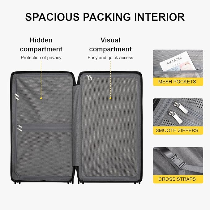 LEVEL8 Trunk Luggages, 28 Inch Luggage with Spinner Wheels, Luminous Textured Checked Large Hard Shell Lightweight with Tsa Lock, Navy