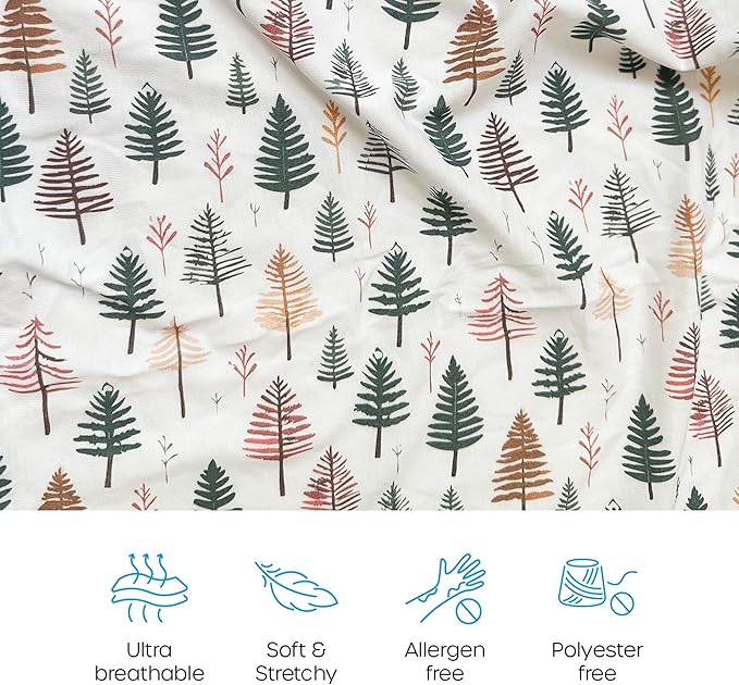 Quiggly Travel Crib Sheets for Guava Lotus, 2 Pack Organic Cotton Jersey Knit, Vibrant Forrest & Tree Patterns - Fits Travel Crib Mattresses for Boys & Girls