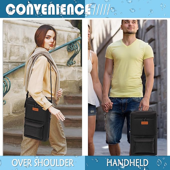 Insulated Wine Carrier Bag for 2 Bottles with Padded Shoulder Strap
