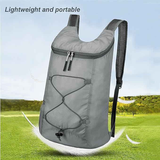 16L Hiking Daypack Lightweight Foldable Travel Backpack Water Repellent Camping Outdoor Packable Easy Carry-on Bag (Gray)