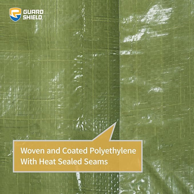 GUARD SHIELD Tarp Green 15x15 Feet Multi Purpose Waterproof Poly Tarp Cover 5mil