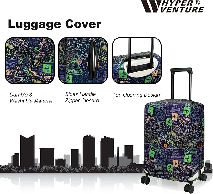 HYPER VENTURE Washable Luggage Cover - Fashion Suitcase Protector Fits 23-26 Inch Luggage (Urban Passport, M)