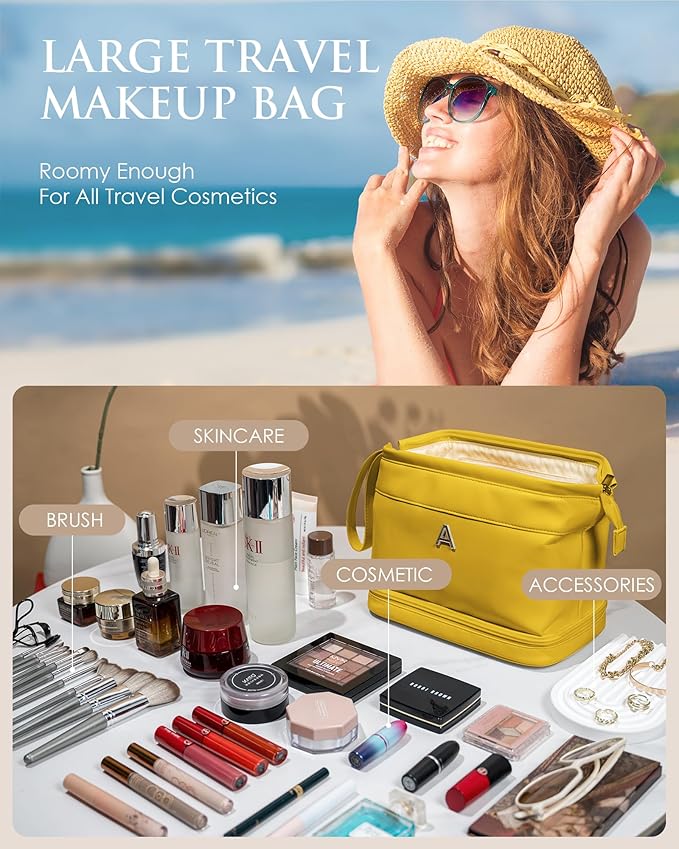 Women Gifts Basket-Teen Girls Trendy Stuff, Initial Makeup Bag, Travel Gifts, Personalized Bags, Makeup Bags Travel Toiletry Bag, Friend Gifts Girls Fashion Travel Toiletries for Women
