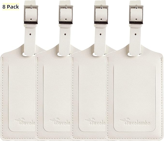 Travelambo Luggage Tags for Suitcases PU Leather Travel Tags Bag Tags Privacy Protection Travel Essentials