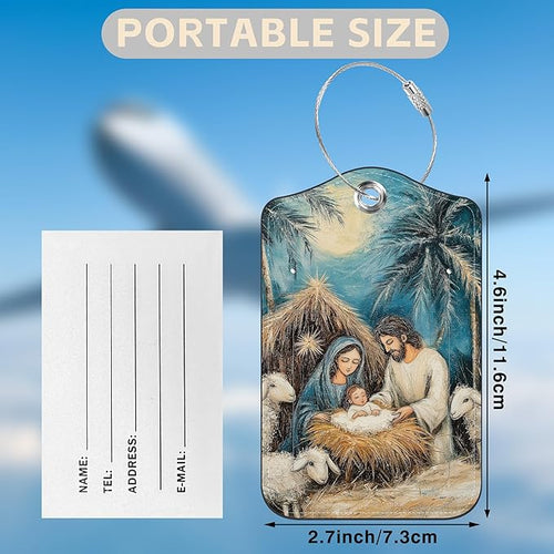 2 Pcs Nativity Scene Luggage Tags for Suitcases PU Leather Baggage Tags Name ID Label with Privacy Cover and Stainless Steel Loop for Men Women Travel Bag Suitcase