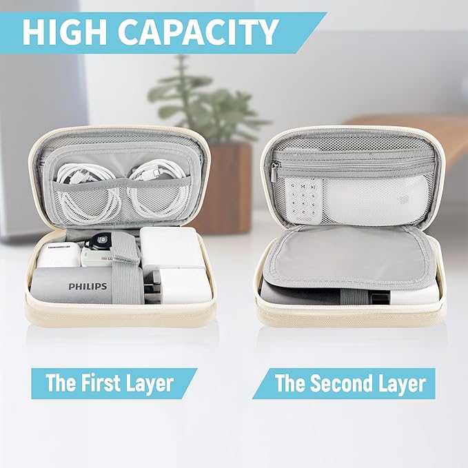 Electronics Travel Organizer,Portable Waterproof Electronic Travel Storage Bag for Small Charging Cord Storage,Charger,Small Electronics,SD Card etc,for Travel,Business -Beige