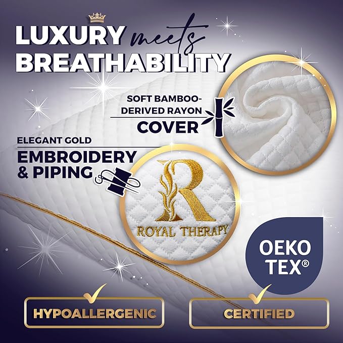 Royal Therapy King Memory Foam Pillows 4-Pack - Shredded Memory Foam Pillow for All Sleep Positions - Medium Firm Pillow with Adjustable, Bamboo-Derived Rayon Cover, CertiPUR-US, Oeko-TEX Certified