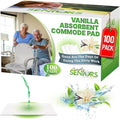 Commode Absorbent Pads for Bedside Commode Liners - 100 Vanilla Scented Pads for Portable Toilet Bags, Bedside Toilet Liners, Potty Bags for Portable Toilet, Potty Chair Liners - No More Dirty Works