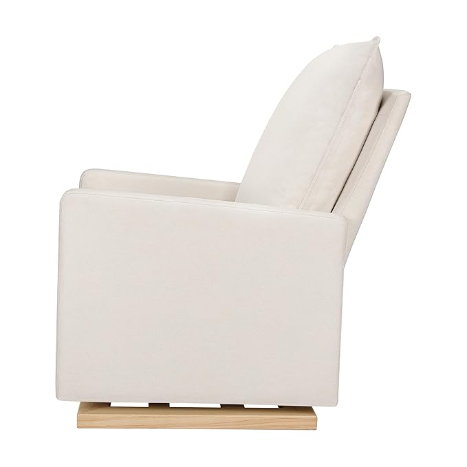 babyletto Cali Pillowback Chair and a Half Glider in Performance Cream Eco-Weave with Light Wood Base, Water Repellent & Stain Resistant, Greenguard Gold and CertiPUR-US Certified