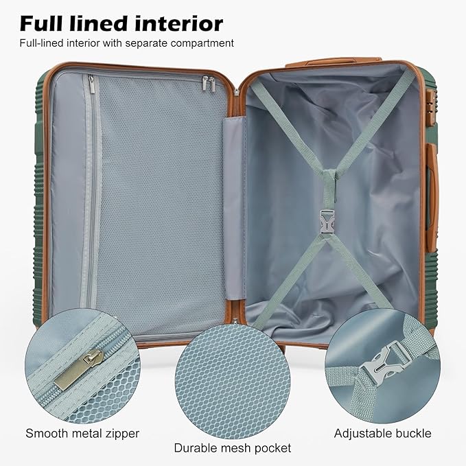 LONG VACATION 3 Piece Carry On Luggage 20 Inch Suitcase with Spinner Wheels, ABS+PC Hardshell Suitcase set with TSA Lock & YKK Zipper