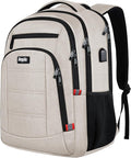 Travel Laptop Backpack for Women, School Backpack with USB Charging Port,Water Resistant Backpack for Girls, Business Work College bookbag,book bag Fits 15.6 Inch,Beige Back Pack