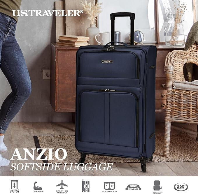 U.S. Traveler Anzio Softside Expandable Spinner Luggage, Teal, 2-Piece Set (22/30)