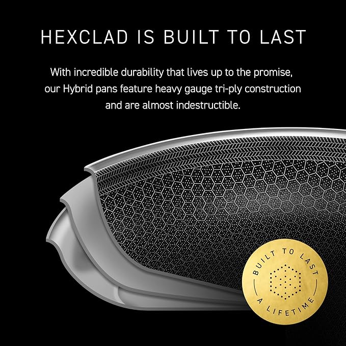 HexClad Hybrid Nonstick 12-Inch Frying Pan, Stay-Cool Handle, Dishwasher-Friendly, Oven-Safe Up to 900°F, Induction Ready, Compatible with All Cooktops