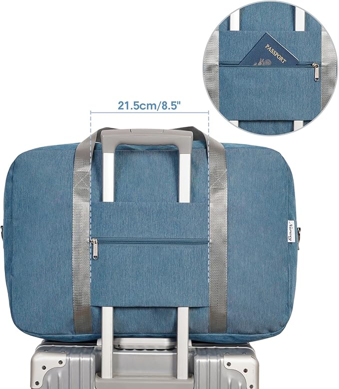 Carry on luaggage 22x14x9 Airlines Approved Foldable Carry on Bag Travel Duffel Packable Duffle Overnight for Women and Men 40L (Navy Blue)
