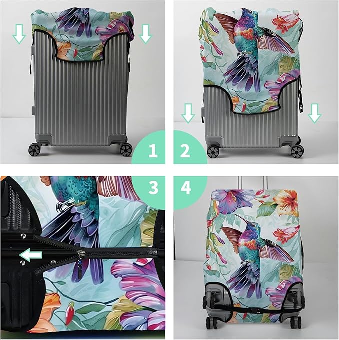Luggage Cover Suitcase Protector + Tag, Hummingbirds Travel Cover for 29-30 inch Luggage (XL) with Concealed Zipper, Washable Elastic Cloth, Dustproof, Anti-Scratch