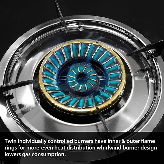Barton Double Burner Stove w/Auto Ignition LPG Tempered Glass Outdoor Propane Portable Camping Cooktop Range 2-Burner Gas Burner