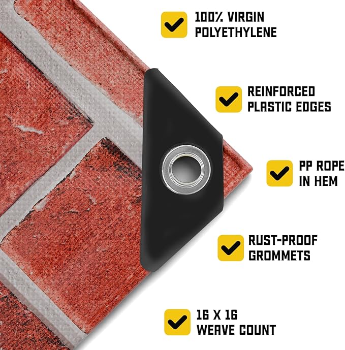 Core Tarps Extreme Heavy Duty 20 Mil Tarp Cover, Waterproof, UV Resistant, Rip and Tear Proof, Poly Tarpaulin with Reinforced Edges for Roof, Camping, Patio, Pool, Boat (Bricks/Black 20′ X 40′)