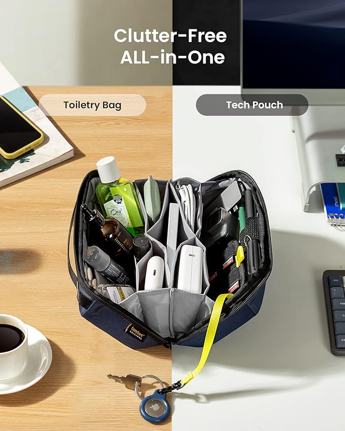 tomtoc Electronic Organizer Accessory Pouch for MacBook Charger, Cables, Power Bank, Hard Drive, Cords, Water-resistant Storage Bag with Removable Card Slots for USB Adapter, Memory Card, Black