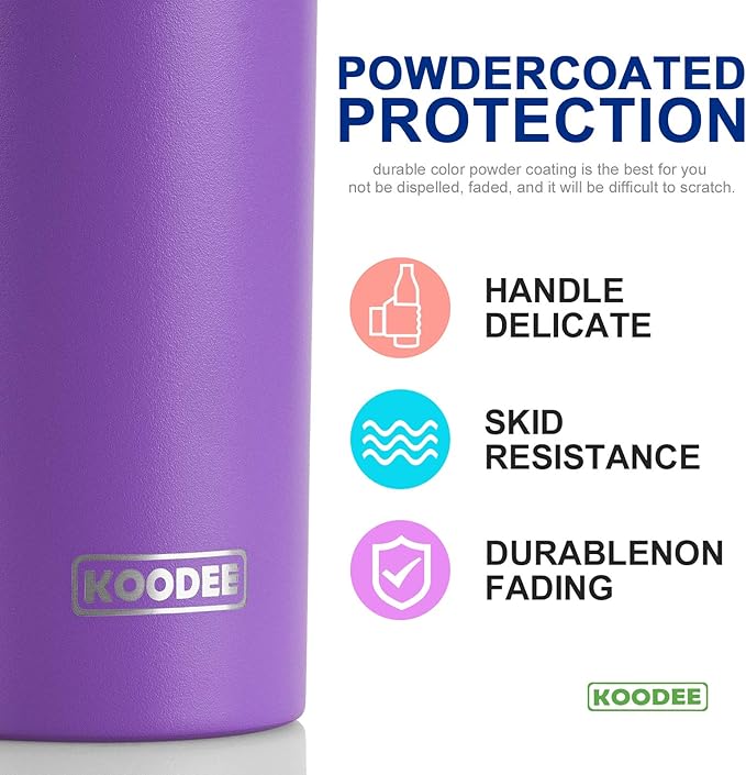 koodee 20 oz Tumbler with Lid and Straw-4 Pack Skinny Tumbler Stainless Steel Double Wall Insulated Coffee Cup (Sky Blue/Pink/Purple/Black