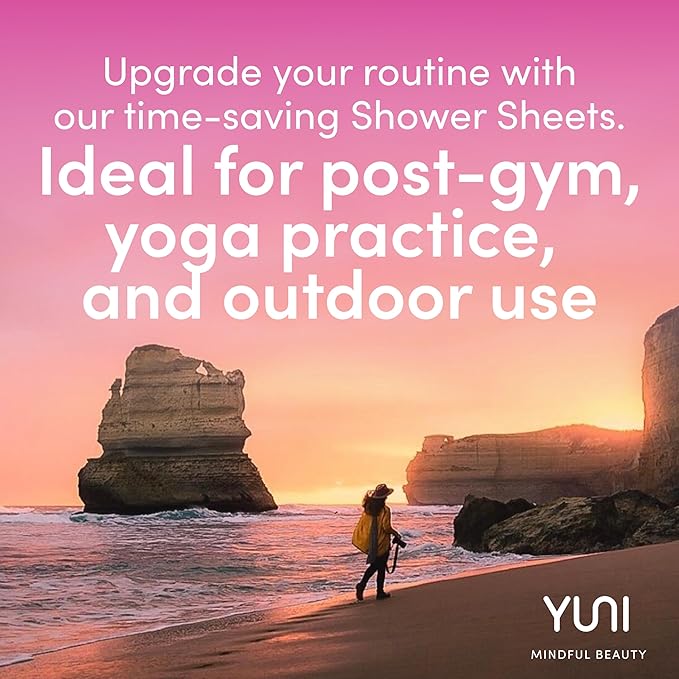 YUNI Beauty Large Body Wipes (Rose Cucumber, 12 Count) Soft Moist Showerless Wipe, Cleanse & Deodorize Waterless Travel Body Cleanser, Biodegradable Individually Wrapped Body Wipe for Camping or Gym