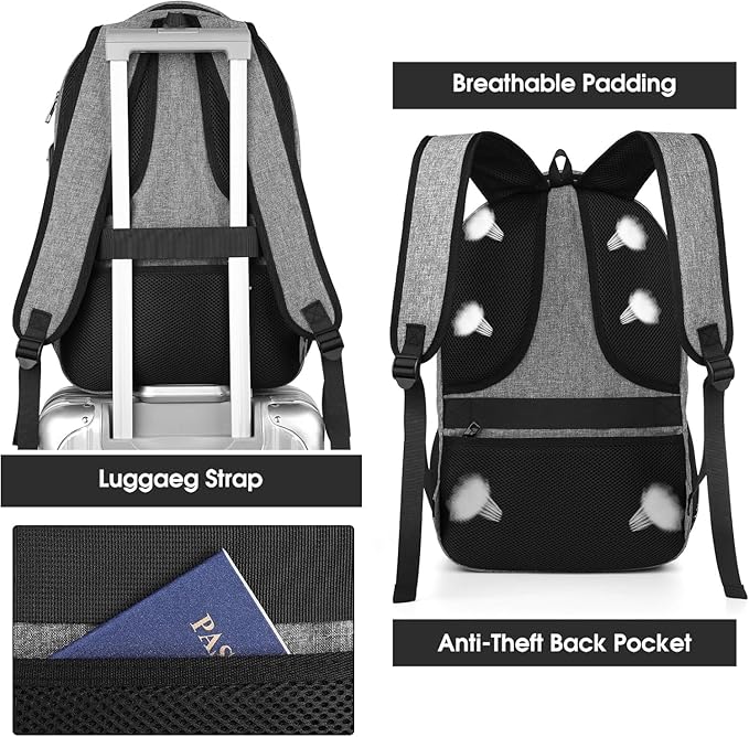 BIKROD Laptop Backpack for Men and Women, 17 Inch Large School Backpacks for Teens, Business Anti Theft Durable Travel Back Pack, Water Resistant Computer Bag with USB Charging Port, Grey