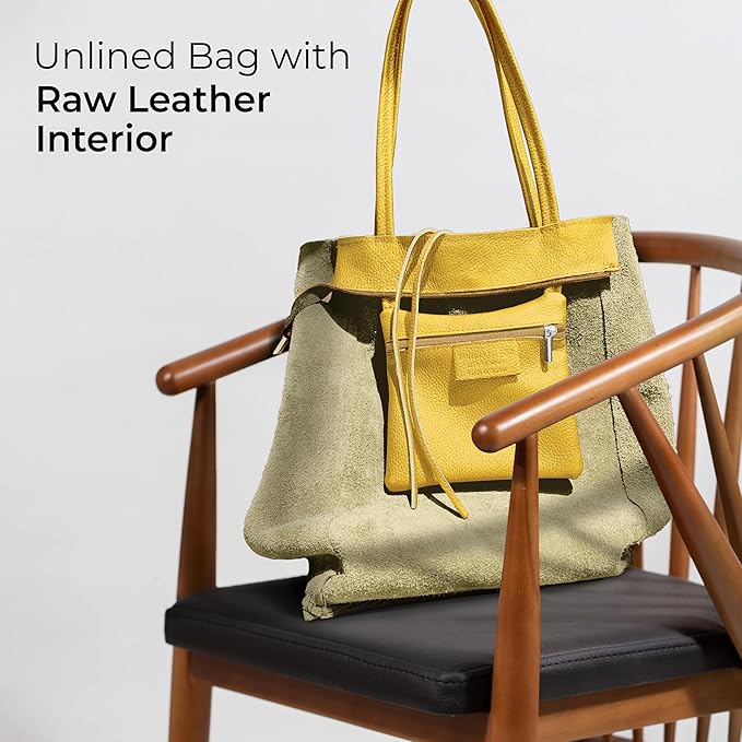 Italian Calf Leather Tote for Women with Zipper, Inner Pocket & Flat Base | Soft Unlined Shopper for Work & Travel