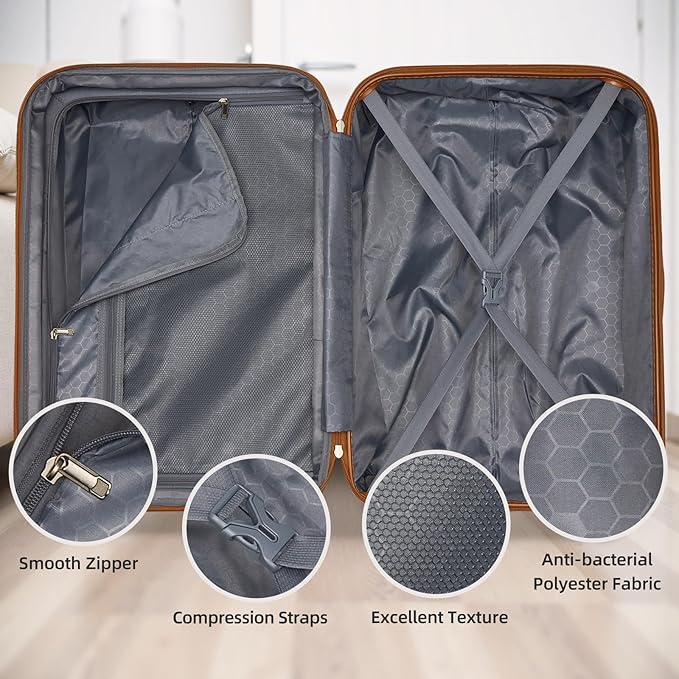 LARVENDER Luggage Sets 5 Piece Hardside Expandable Suitcase with Wheels Lock,Hardside Lightweight Rolling Suitcase for Women and Men,Navy Blue
