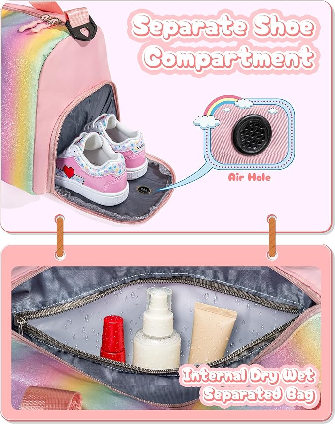 Gifts for Niece-Girl Gym Bag with Shoe Compartment, Kid Personalized Weekender Overnight Bags, Initial Travel Tote with Makeup Pouch, Birthday Gift for Sister Granddaughter (Letter J)