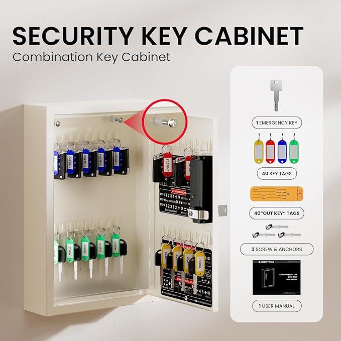 40 Keys Electronic Key Lock Box for Keys with Code, Private/Public/Password Hiding Mode Key Cabinet Wall Mount for Garage/Property Management Key Storage