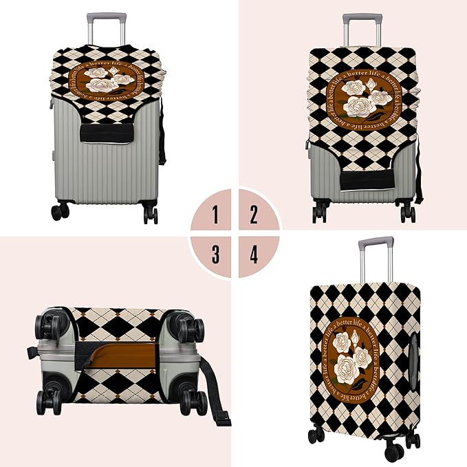 Travel Luggage Cover Suitcase Protector Fits 18-32 Inch Wheel Covers PatternedTravel Related Items Flower Luggage Protector Elastic M