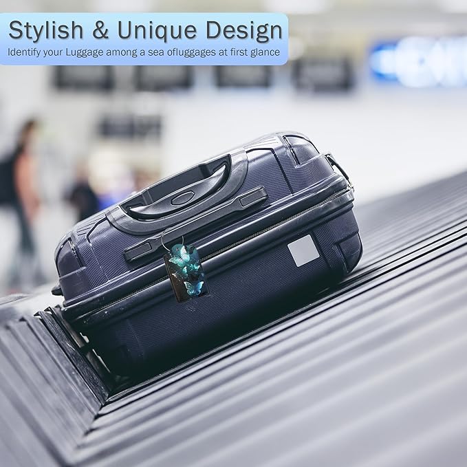 Luggage Tags for Suitcase,Glowing Butterfly Flying Luggage Tags of Set 2 Leather Identifiers Privacy Cover with Stainless Steel Loop for Women Men Travel Bag Suitcase